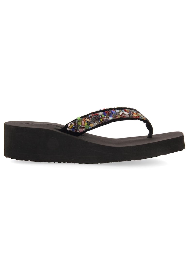 Papuci flip-flop wedge cu aplicatii cu margele