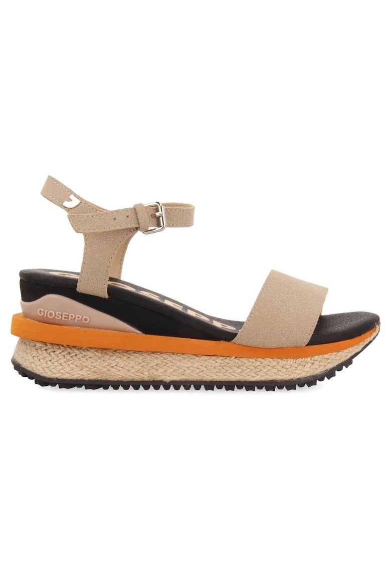 Sandale wedge de piele ecologica BENAY 27675 - Negru/Bej