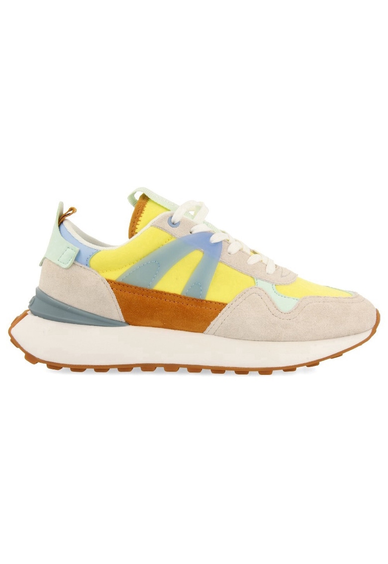 Pantofi sport cu aspect contrastant cu garnituri de piele intoarsa - Galben