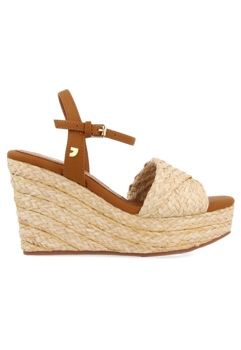 Sandale wedge cu design impletit - Maro/Bej