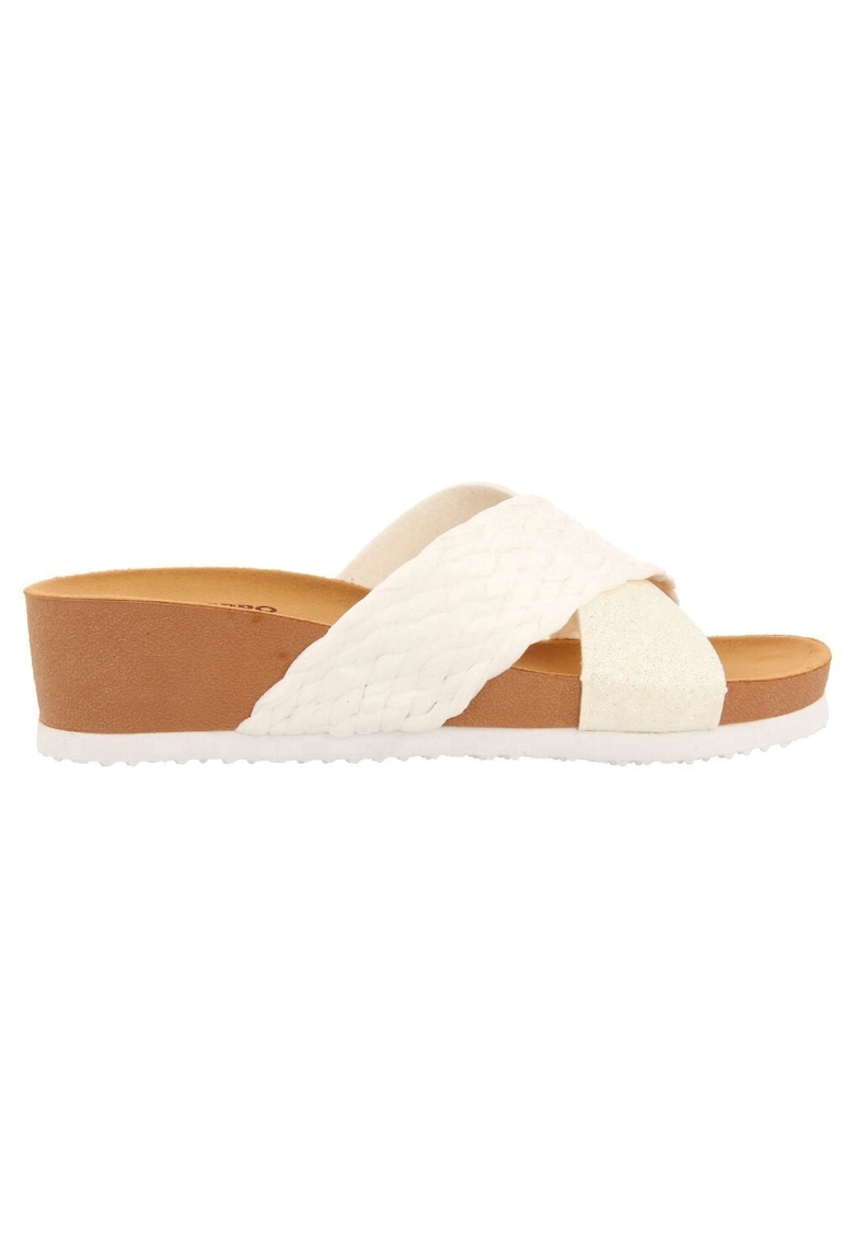 Papuci wedge de piele ecologica - Alb