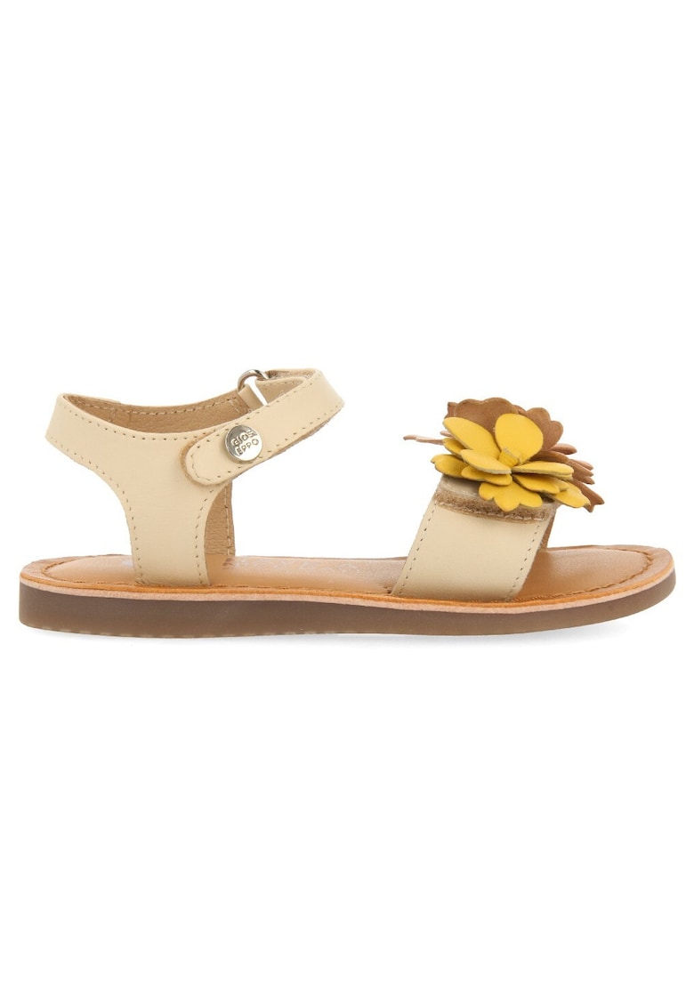 Sandale de piele cu velcro - Galben/Bej