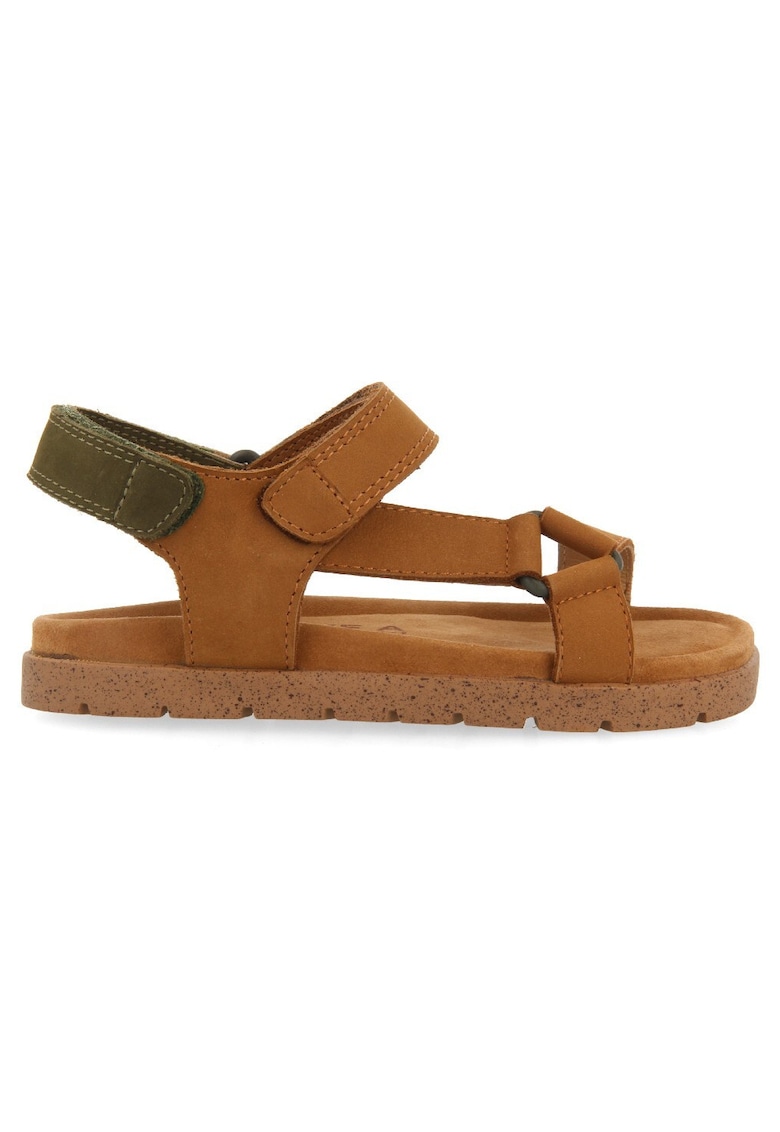 Sandale de piele nabuc cu velcro Depoe - Caramel