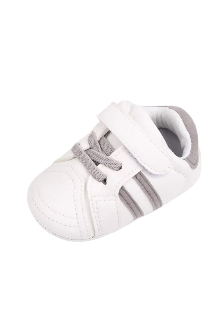 Pantofi Sport Cu Dungi - Siret - Velcro - Piele ecologica - Baieti - Fete - Alb - Gri