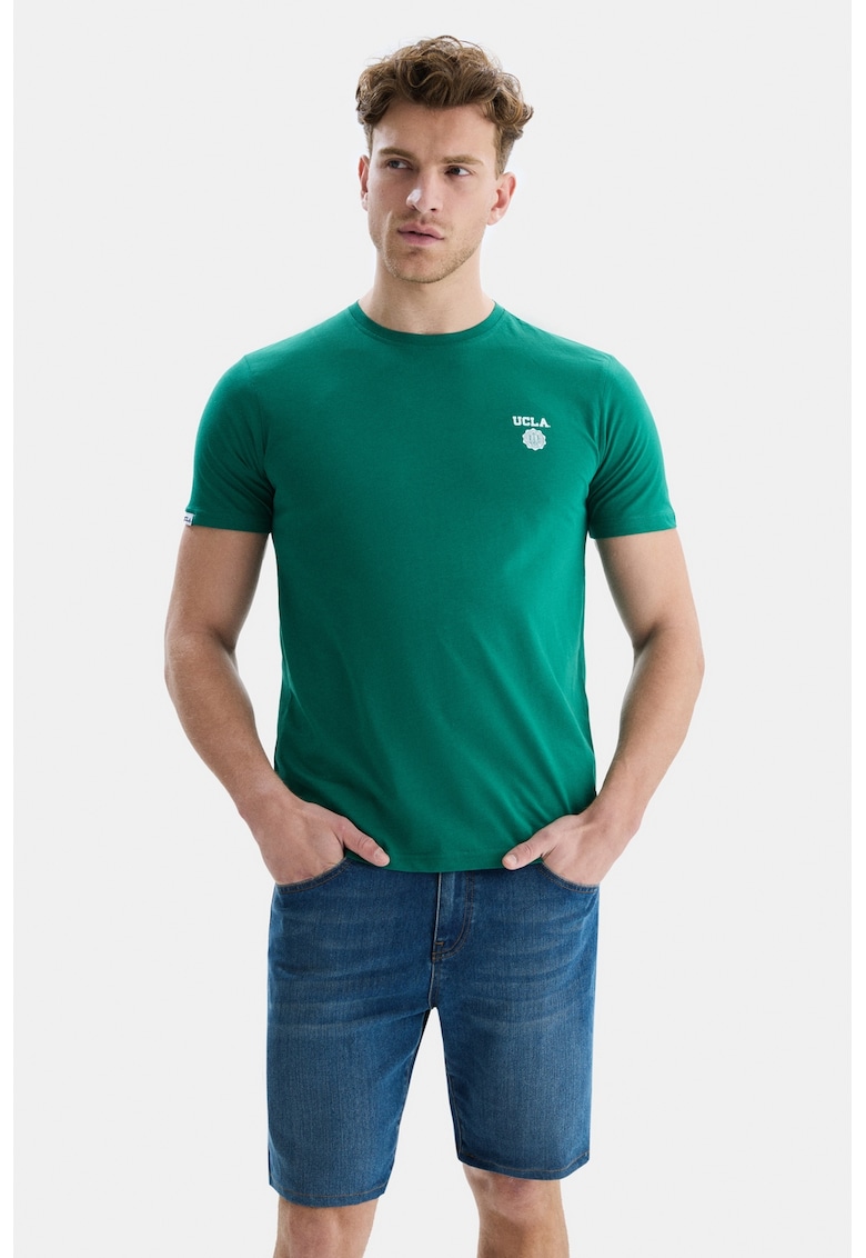 Tricou de bumbac cu decolteu la baza gatului