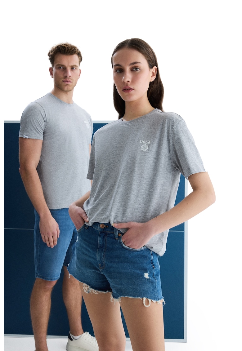 Tricou de bumbac cu decolteu la baza gatului