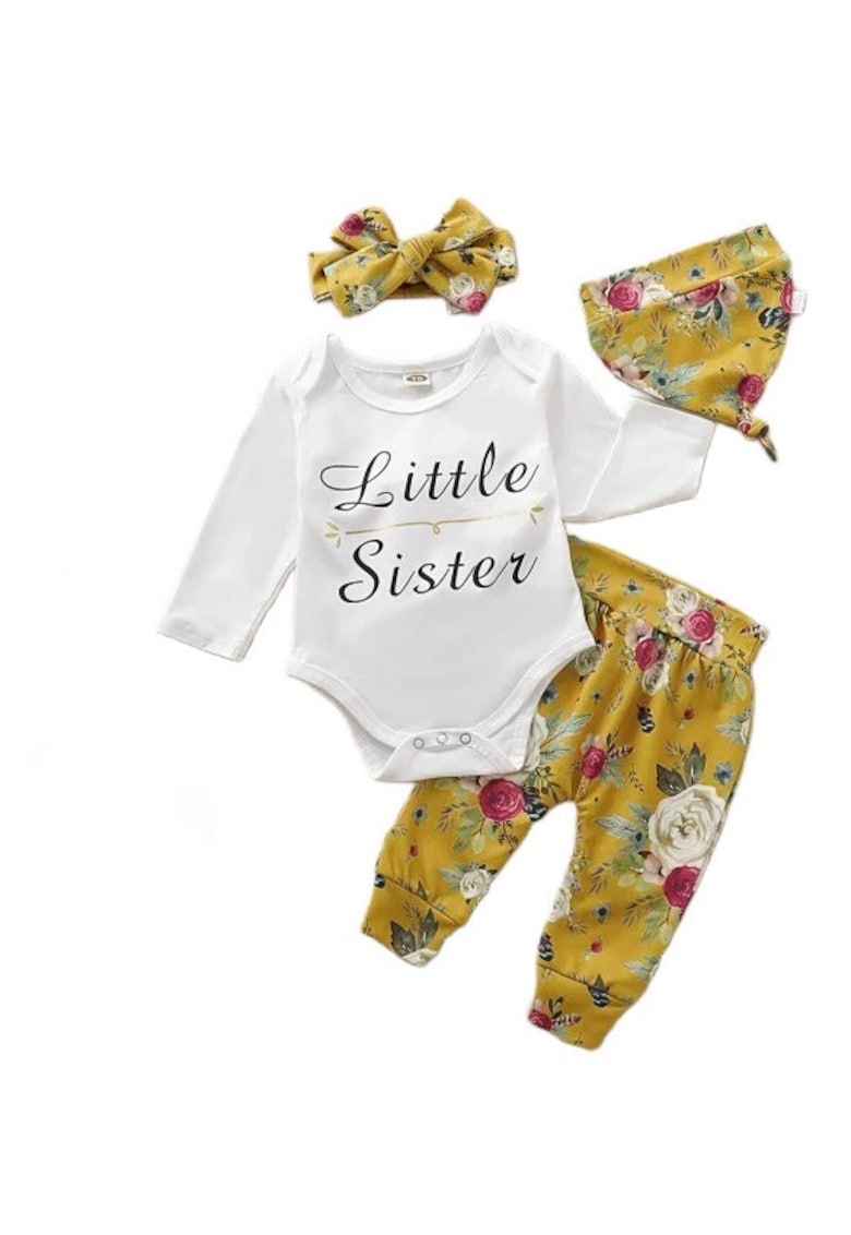 Compleu Cu Body - Pantaloni - Caciula si Bentita - Model Little Sister - Fete - Maneca lunga - Multicolor