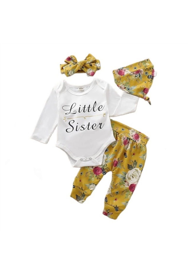 Compleu Cu Body - Pantaloni - Caciula si Bentita - Model Little Sister - Fete - Maneca lunga - Multicolor