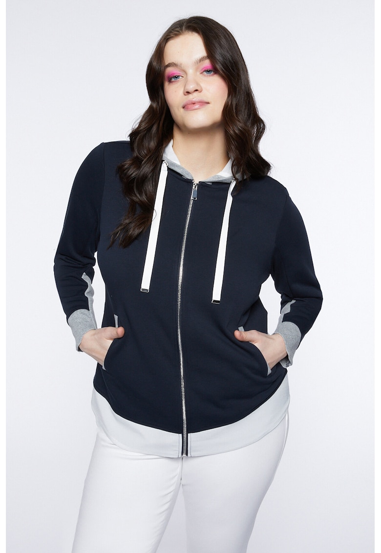 Hanorac cu fermoar si model colorblock - Gri melange/Bleumarin