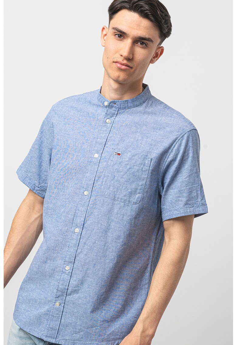 Риза с органичен памук и лен с ниска овална яка