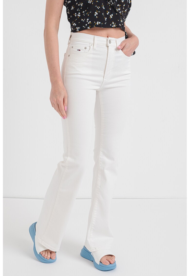 Blugi cu croiala bootcut - model uni si talie inalta
