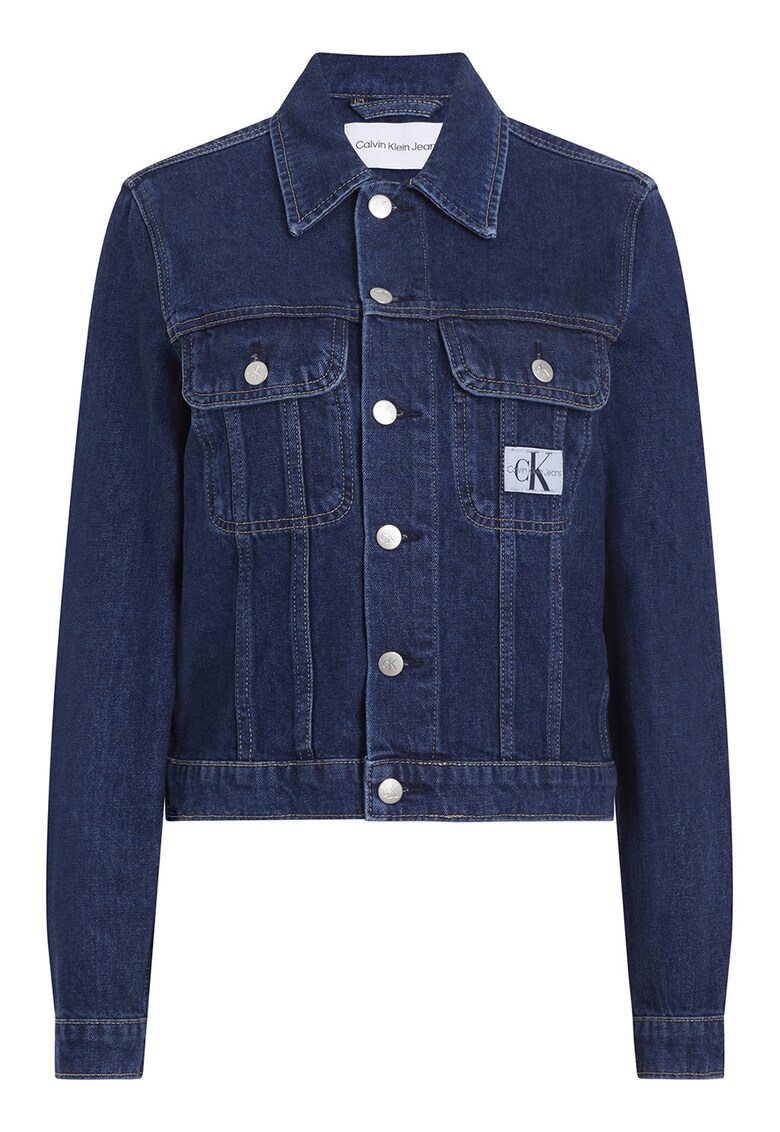 Jacheta de denim cu buzunare aplicate pe piept