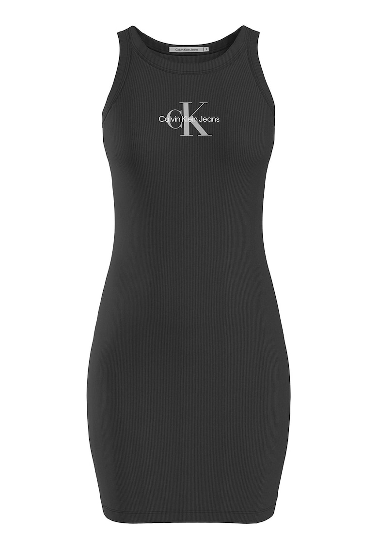 Rochie cu striatii in partea de sus si imprimeu logo - Negru
