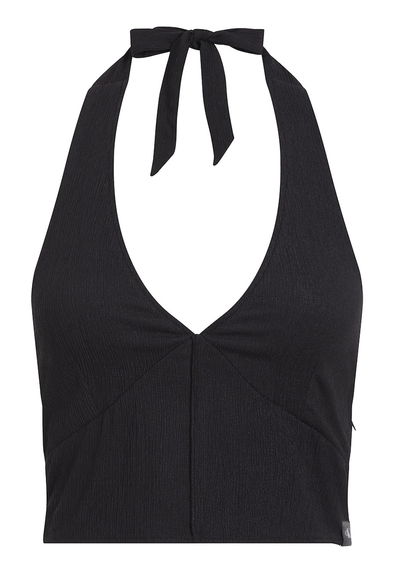 Top crop cu decolteu in V si model halter