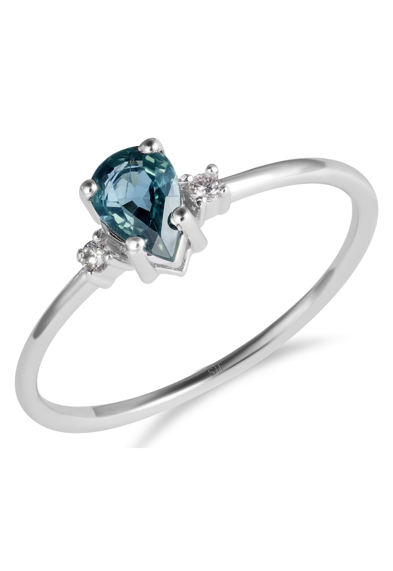 Inel Hanovra Aur Alb - 14K - Diamante de 0.03 Carate si Safir de 0.50 Carate