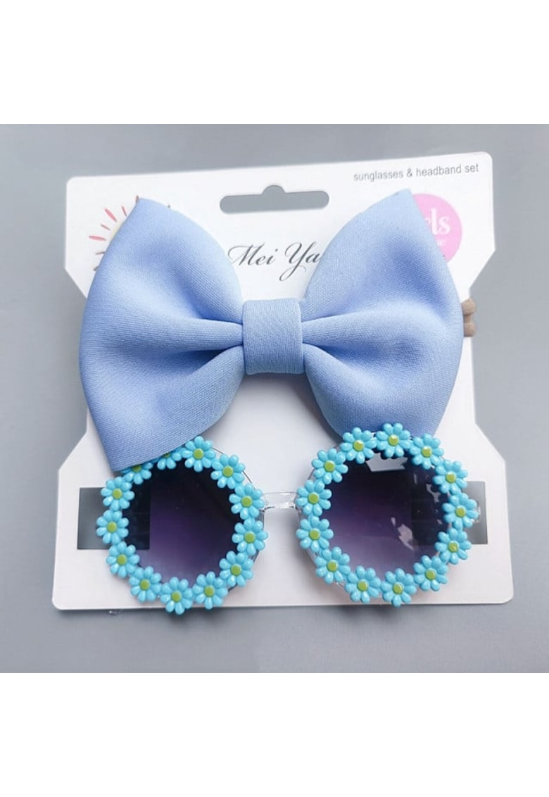 Set Bentita Si Ochelari De Soare Model Daisy - Fete - Elastica - Albastru Deschis - 6-12 luni