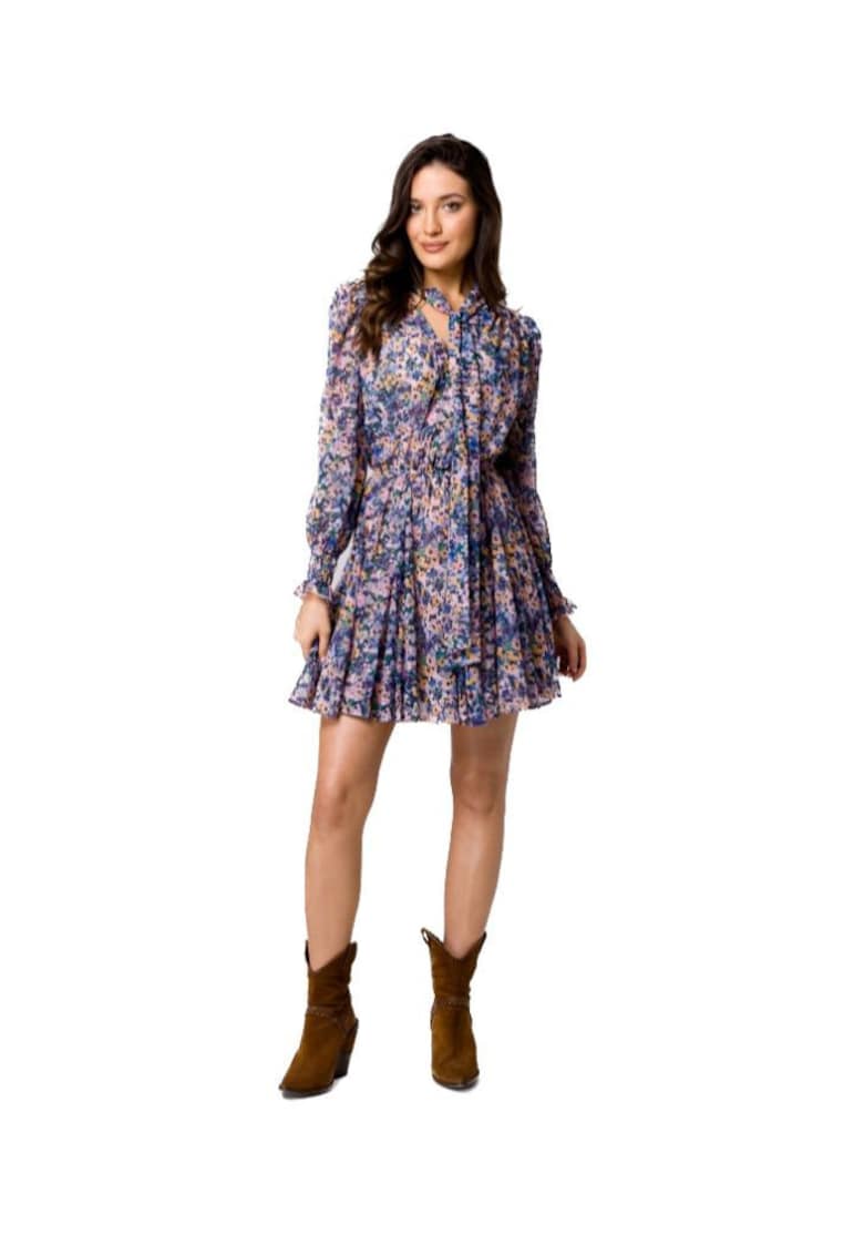 Rochie florala de dama - Samiet - albastra inchis -