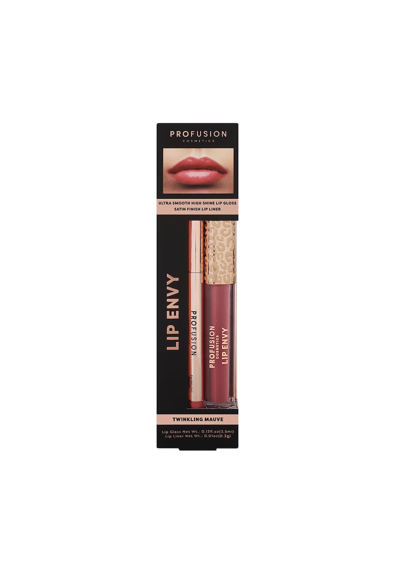 Set Lip Envy Twinkling Mauve - luciu de buze ultra neted si lucios & creion pentru buze cu finish satinat -  3 -5 ml + 0 -3 g