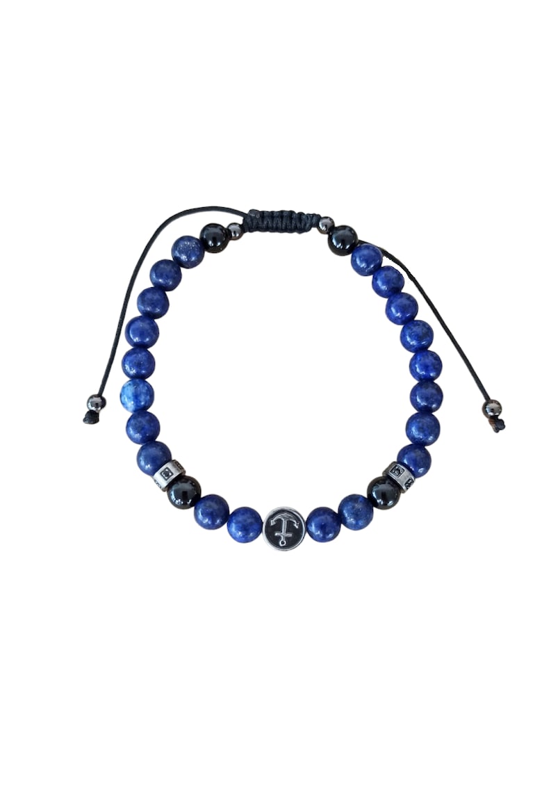 Bratara barbati snur din pietre de Lapis lazuli si accesorii din inox