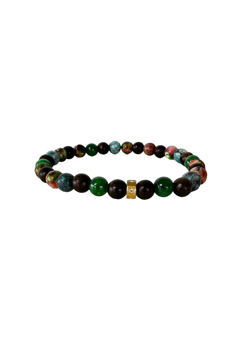 Bratara barbati colorata din margele Emperor Stone si Lemn de Santal - 19 cm