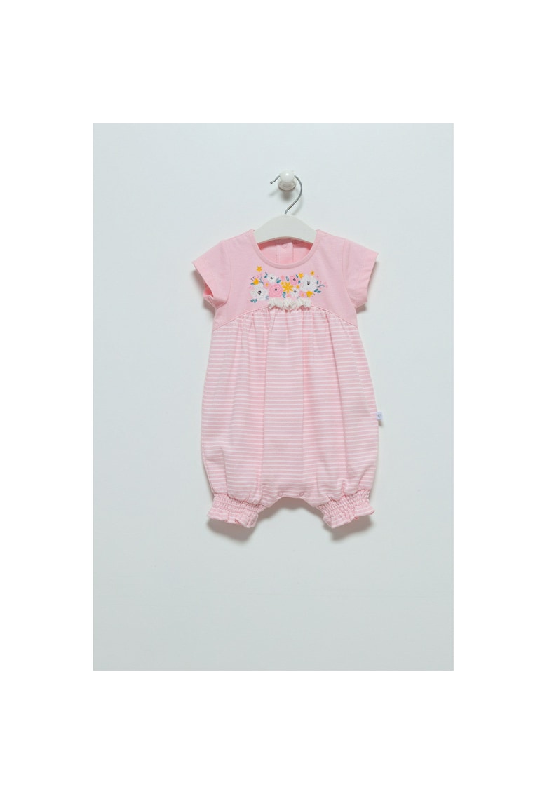 Salopete fetite - maneca scurta - alb-roz - TK7059R