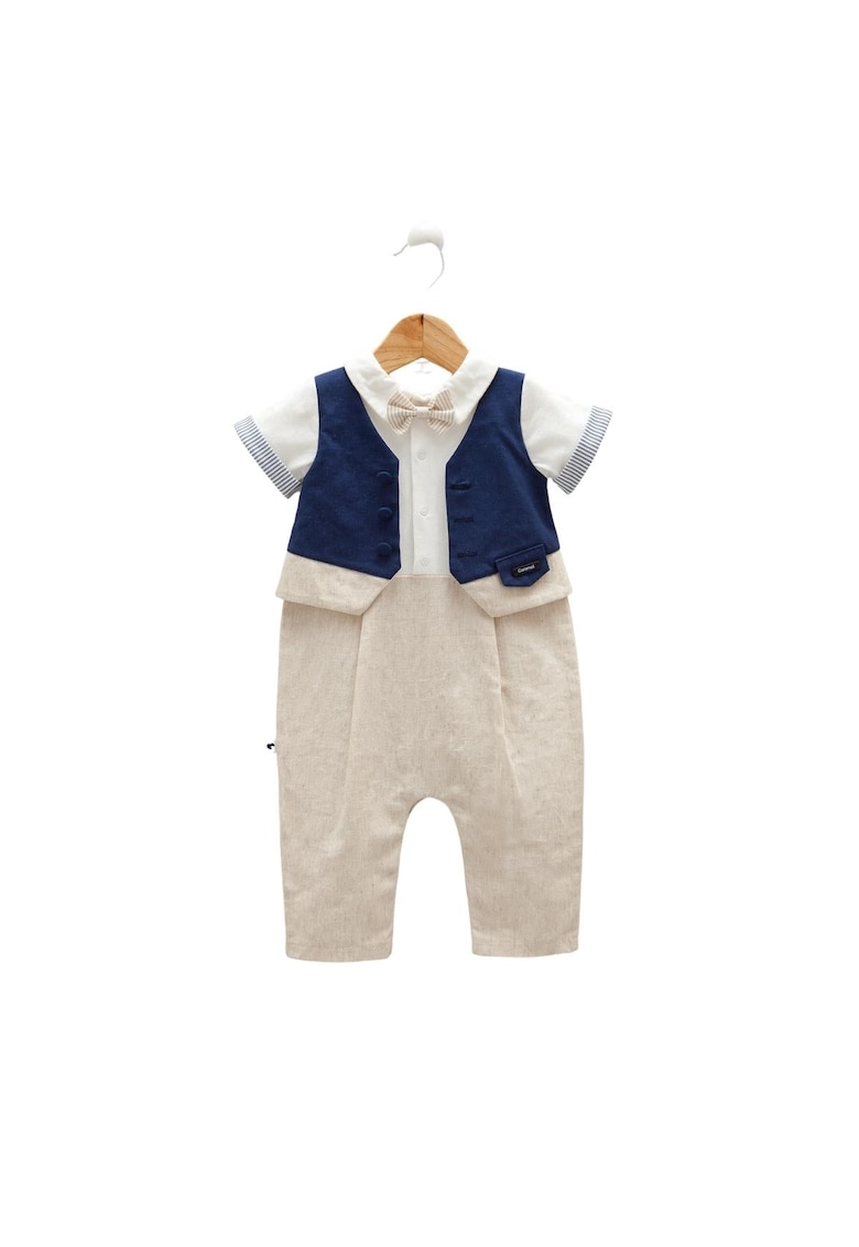 Salopeta Eleganta Bebelusi -  cu Papion - TE8039 - Crem - 80 cm