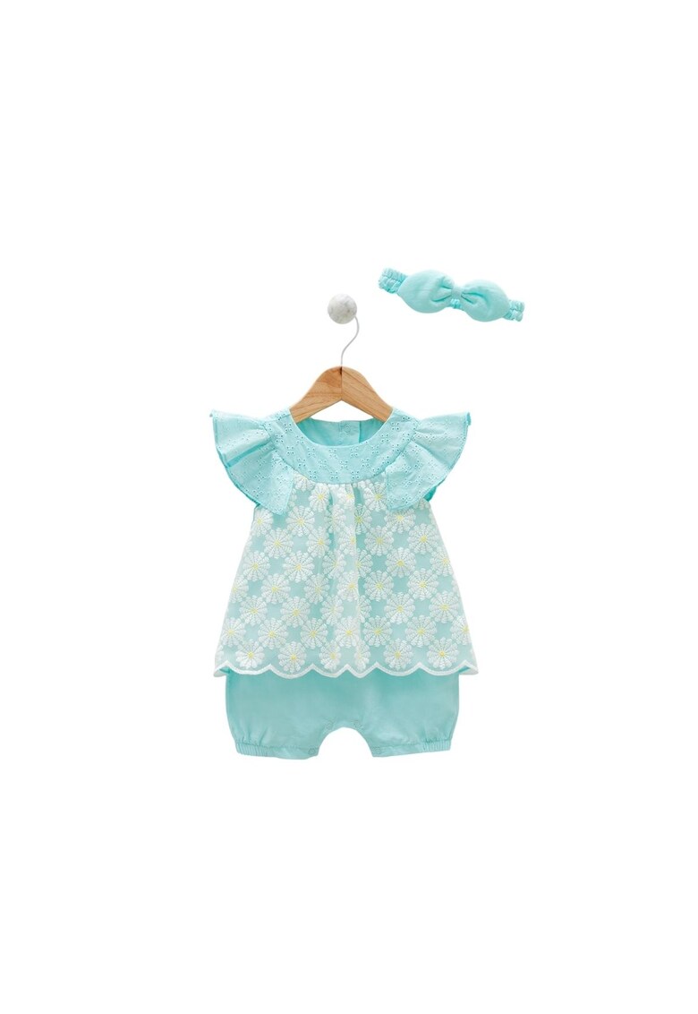 Salopeta scurta - fete - cu crizanteme - TK8149 - Albastru