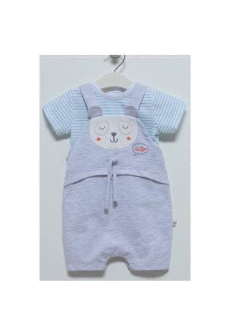 Salopeta cu tricou - bebe - Ursulet - SLE6992 - Gri albastrui
