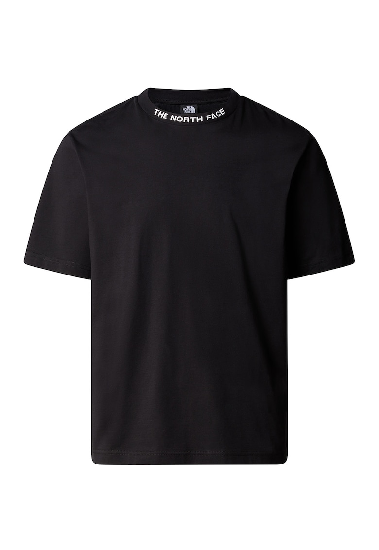 Tricou de bumbac cu decolteu la baza gatului - Alb/Negru