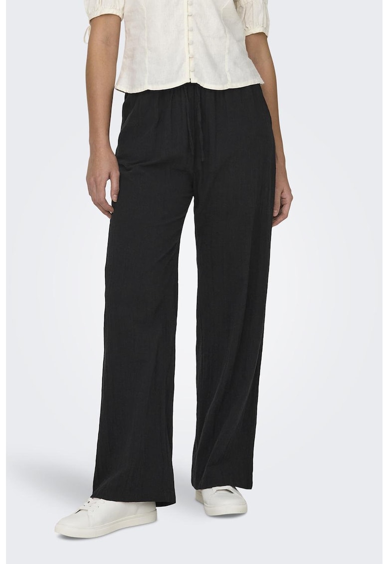 Pantaloni cu buzunare laterale si snur in talie - Negru