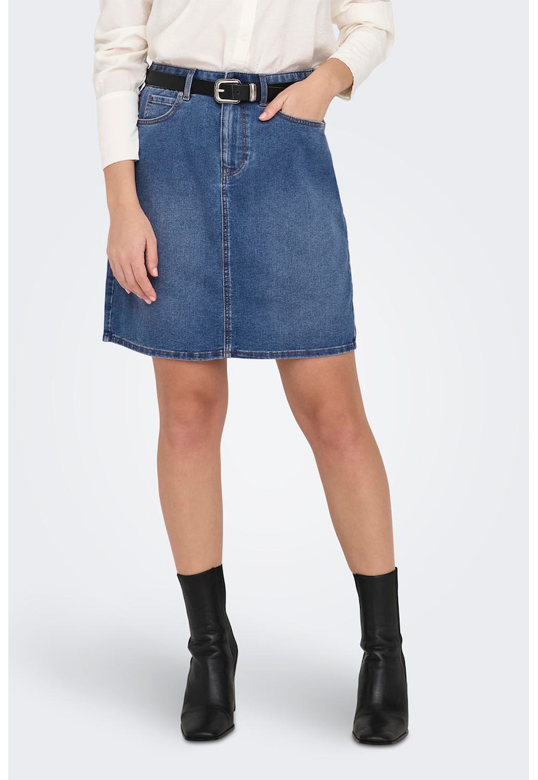 Fusta mini de denim cu talie inalta