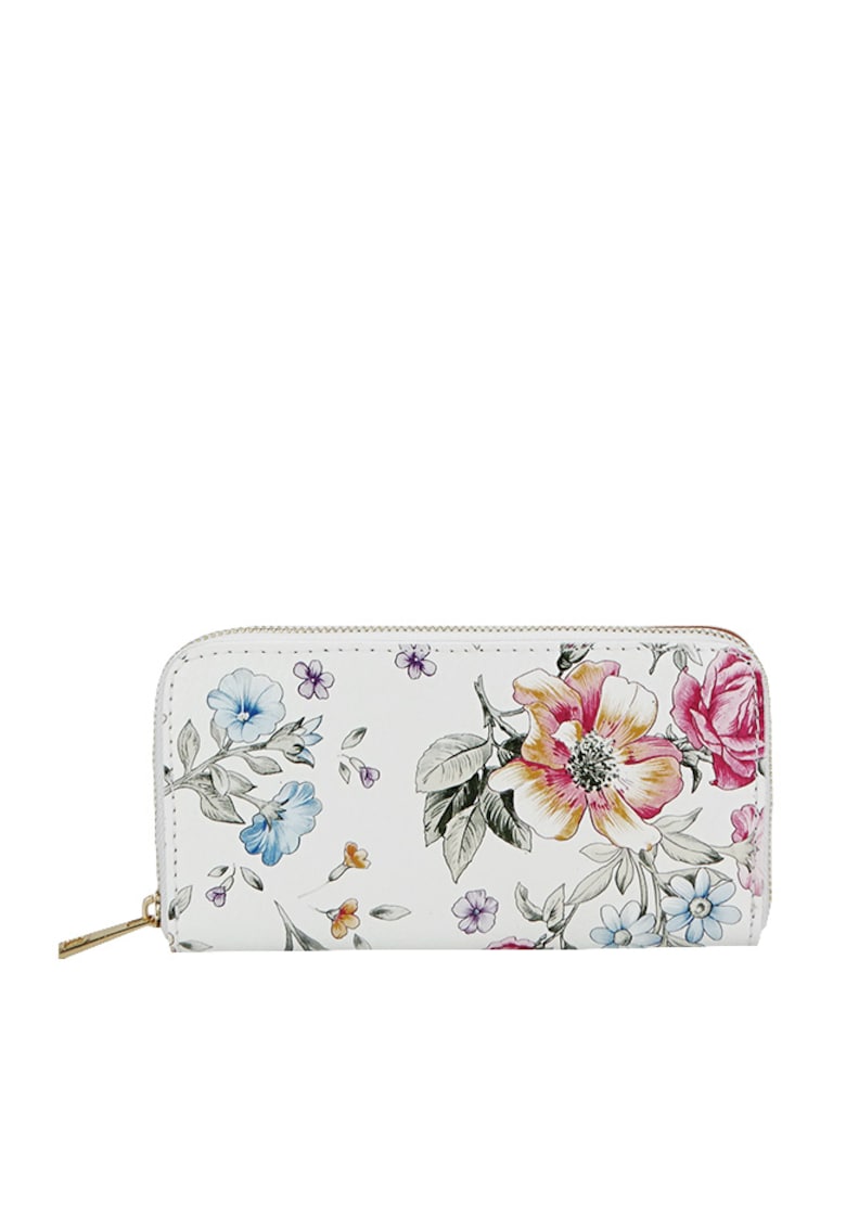 Portofel din piele naturala 8954 07 Alb cu imprimeu floral 14556