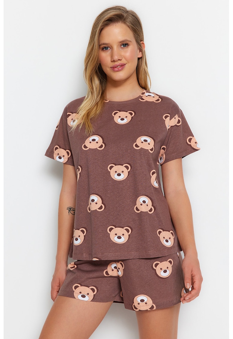Pijama cu pantaloni scurti si imprimeu cu ursi