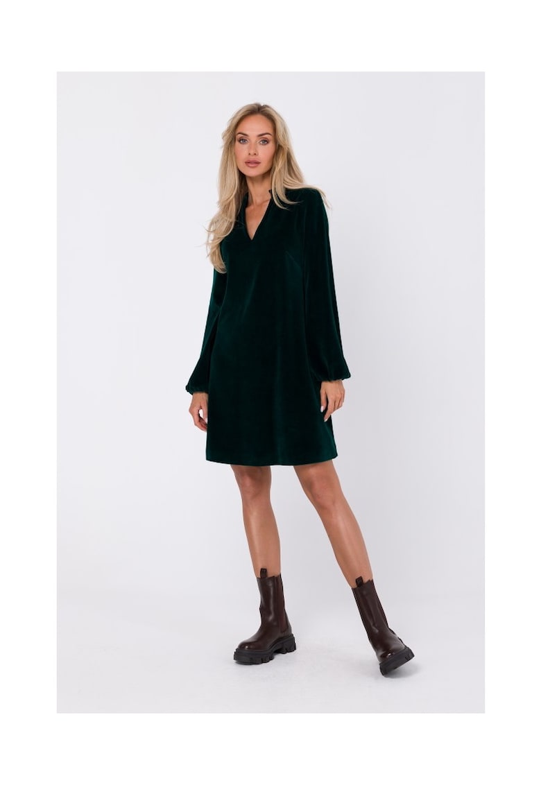 Rochie din velur cu decolteu in V -