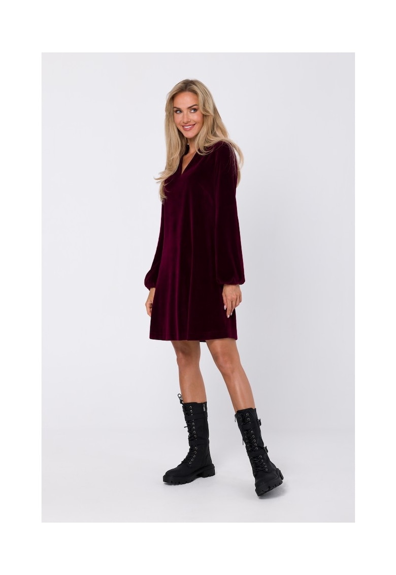 Rochie din velur cu decolteu in V -