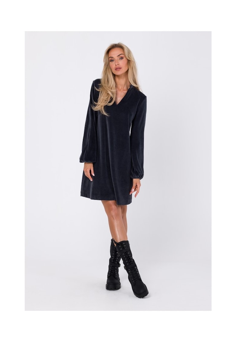 Rochie din velur cu decolteu in V -