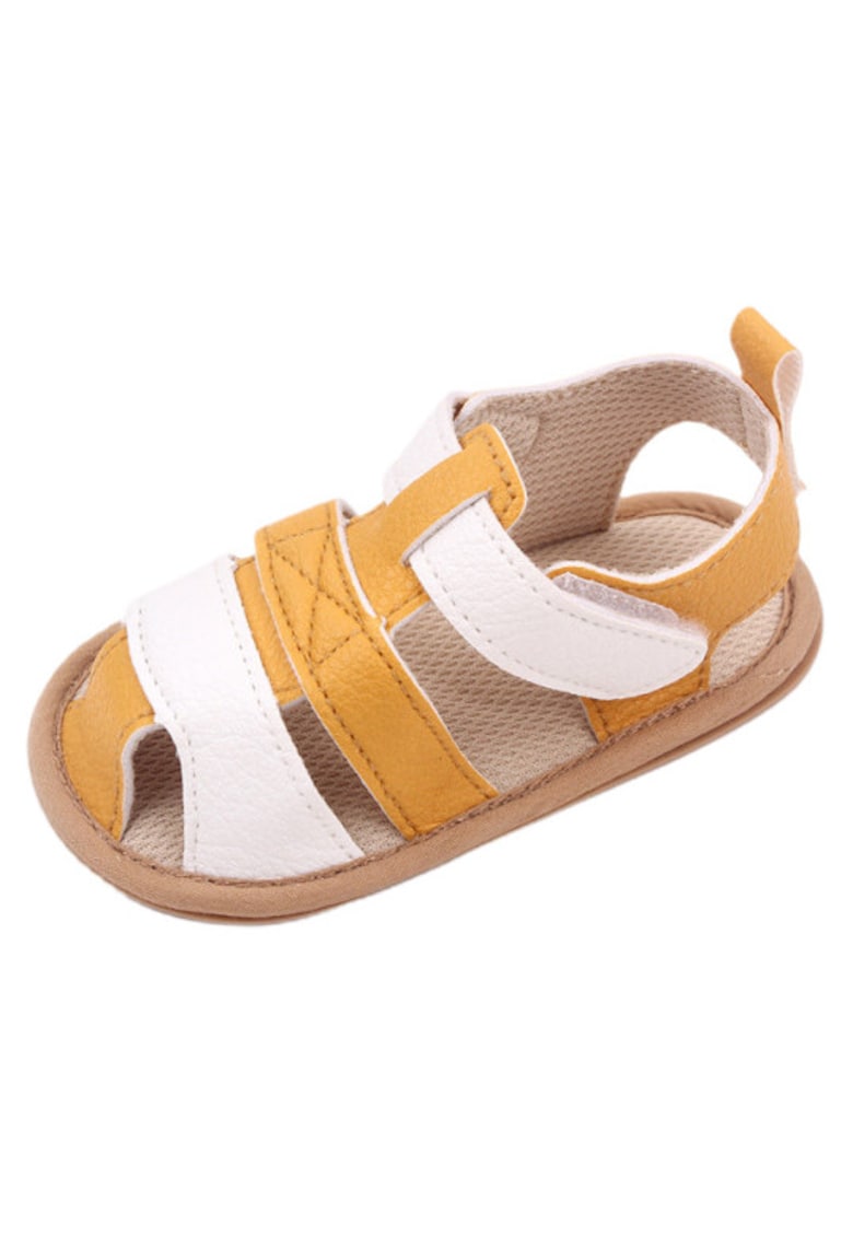 Sandale Model Austin - Uni - Casual - Piele ecologica - Baieti - Alb/Galben mustar