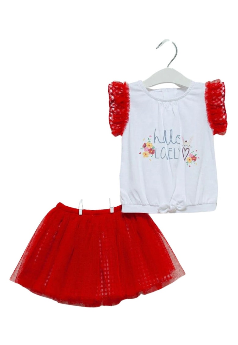 Compleu cu fustita din tulle - 2 piese - TKK7112 - Rosu -