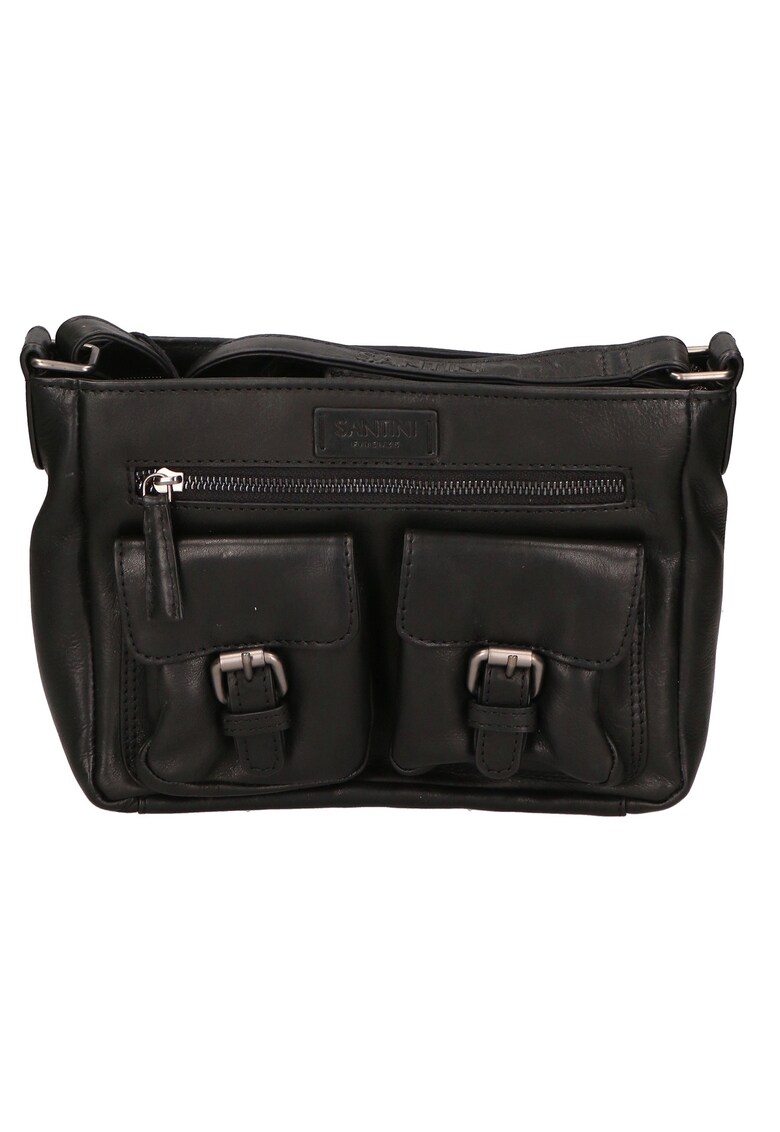 Geanta crossbody de piele cu buzunare cu clapa 27247