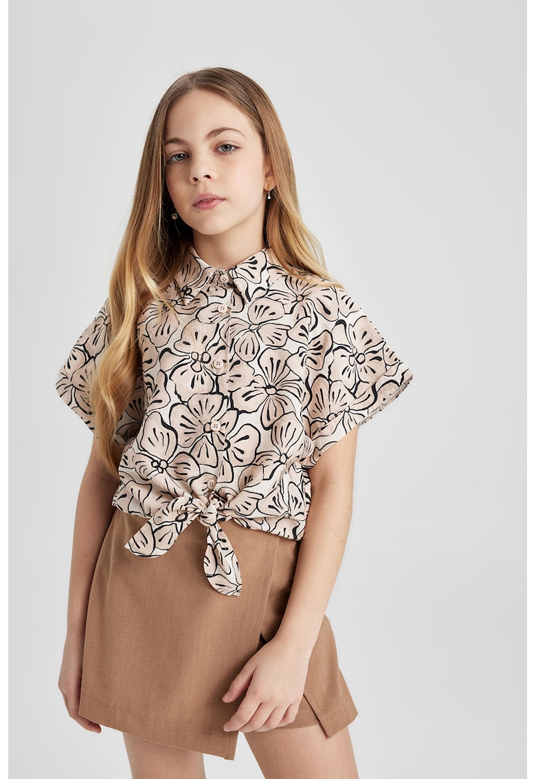 Флорална риза с дизайн на възел и широки ръкави