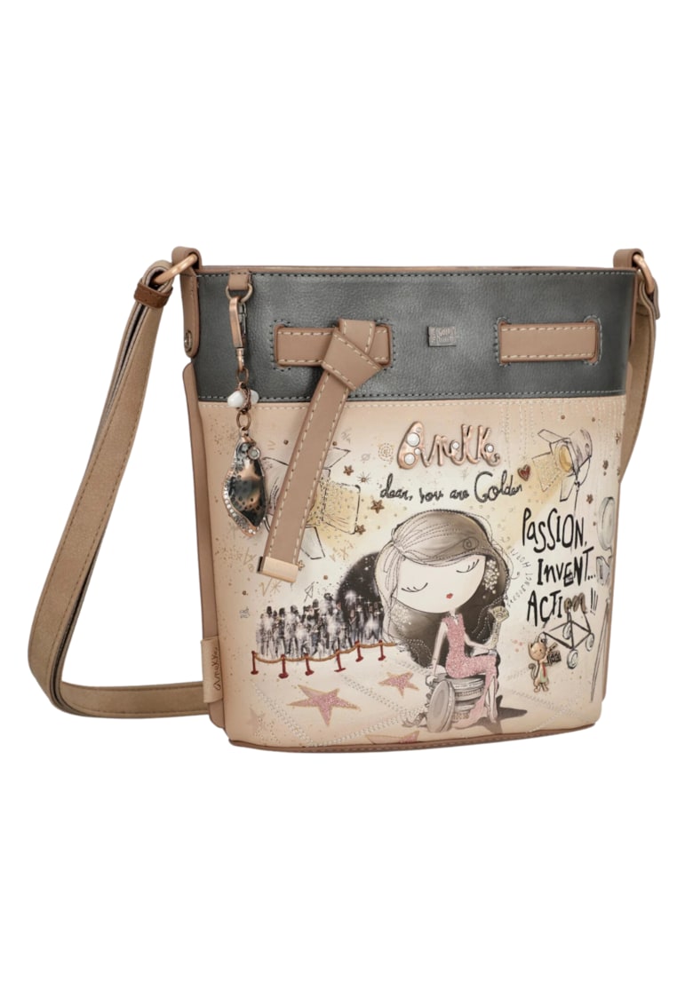 Poseta cu funda - gri-bej - tip crossbody - colectia Hollywood 38703-402