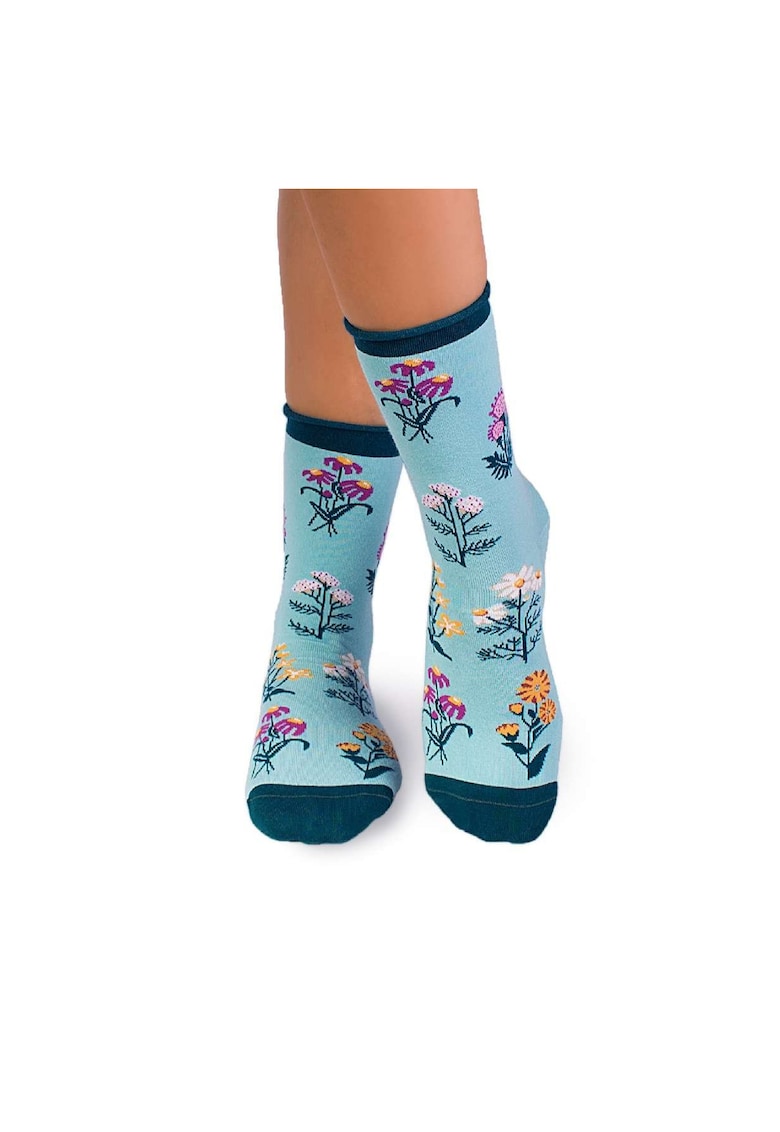 Sosete Fine din Bumbac organic cu model floral Menta