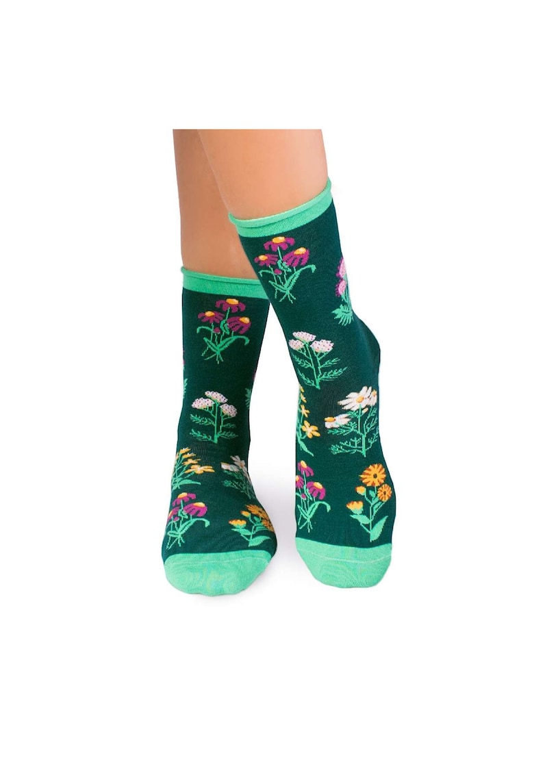 Sosete Fine din Bumbac organic cu model floral Verde