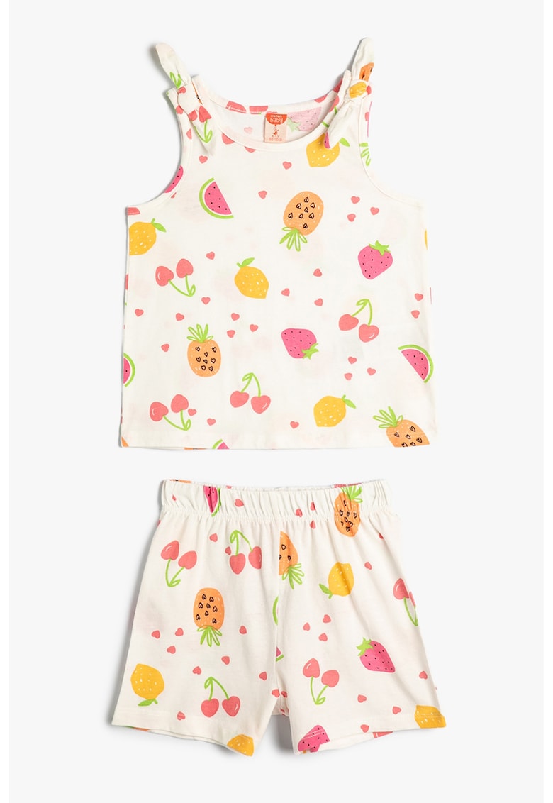Set de top din bumbac cu model si pantaloni scurti - 2 piese