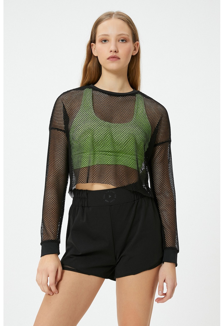 Bluza crop de plasa cu maneci cazute