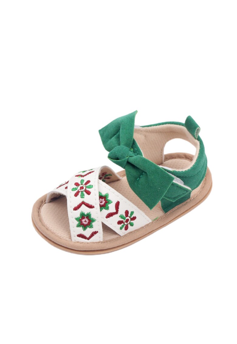 Sandale Model Flowers - Piele ecologica - Fete - Velcro - Alb/Verde