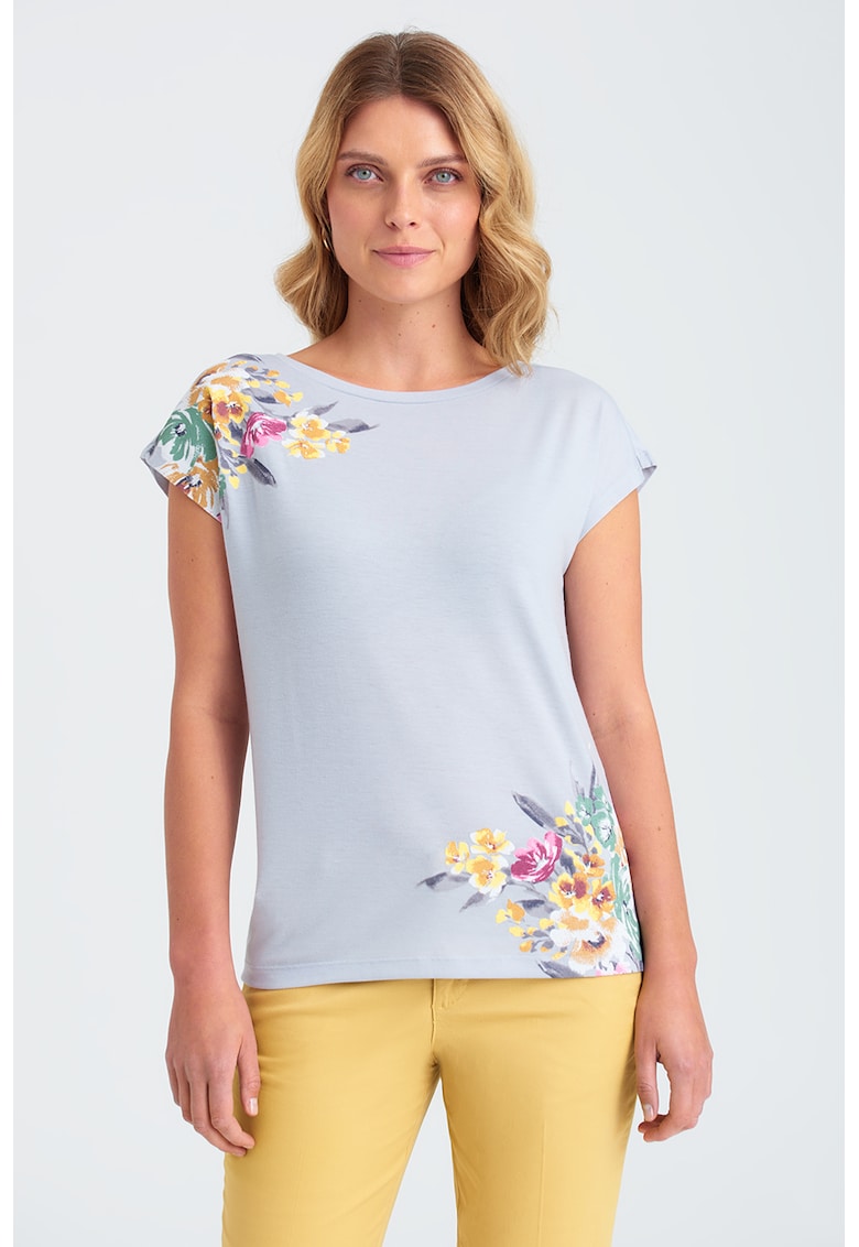 Tricou cu decolteu rotund si imprimeu floral