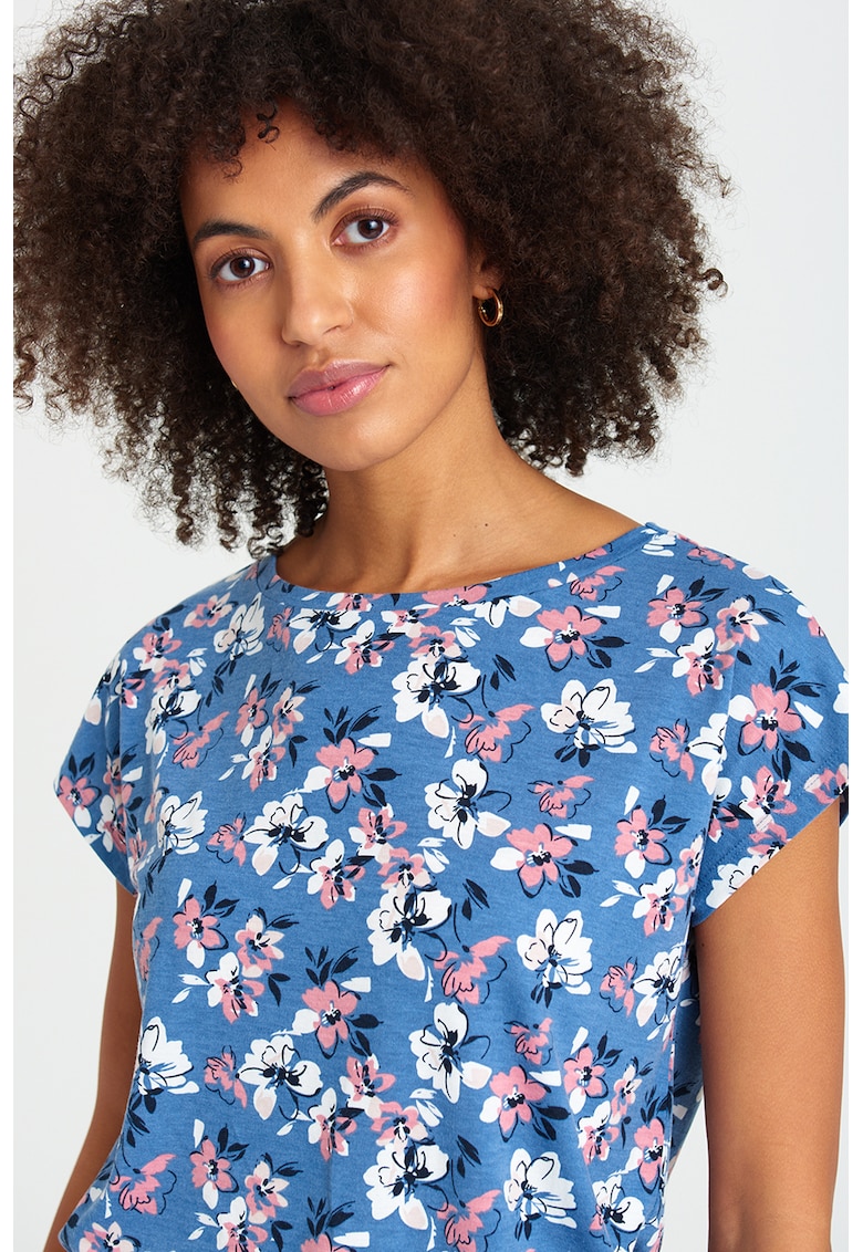 Tricou cu decolteu rotund si imprimeu floral