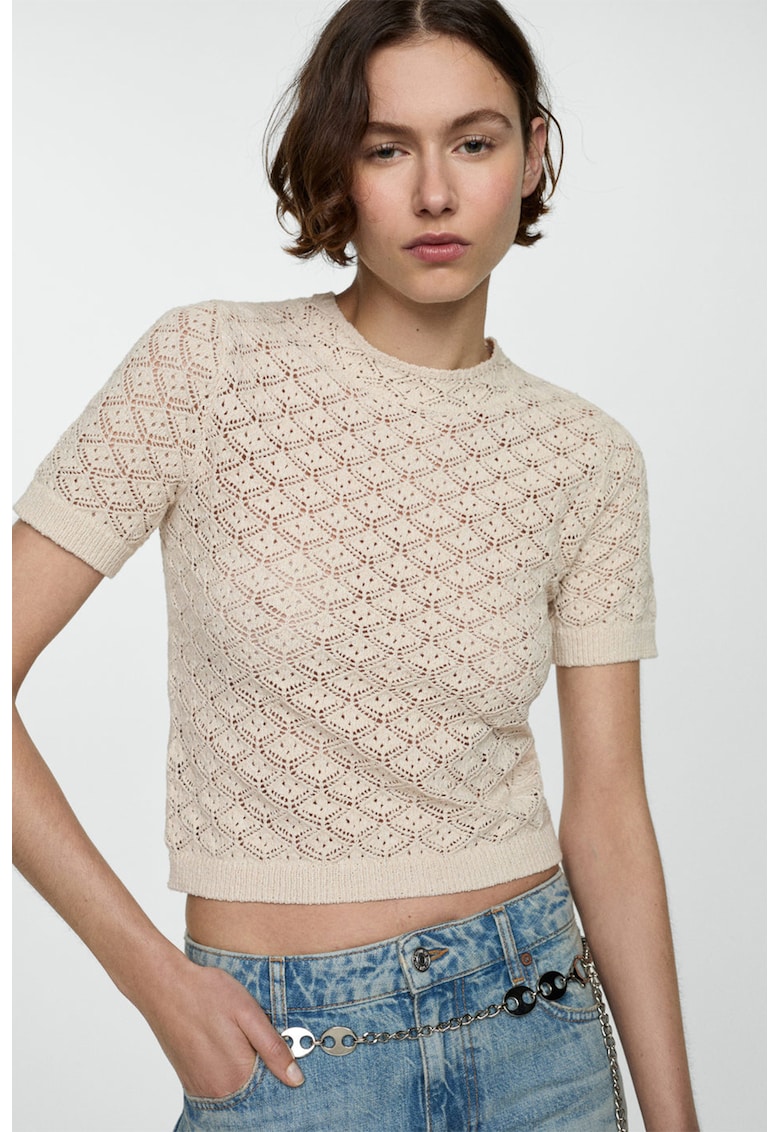 Pulover crop din dantela crosetata Sito