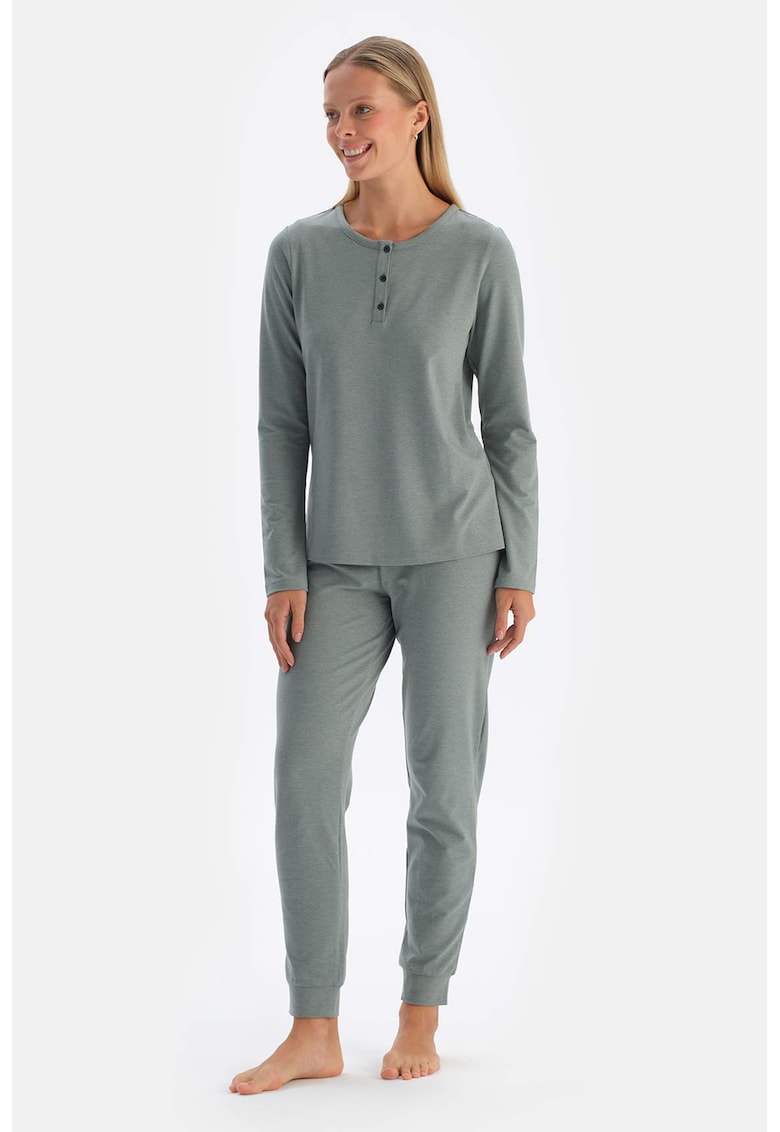 Bluza de pijama din amestec de bumbac cu maneci lungi